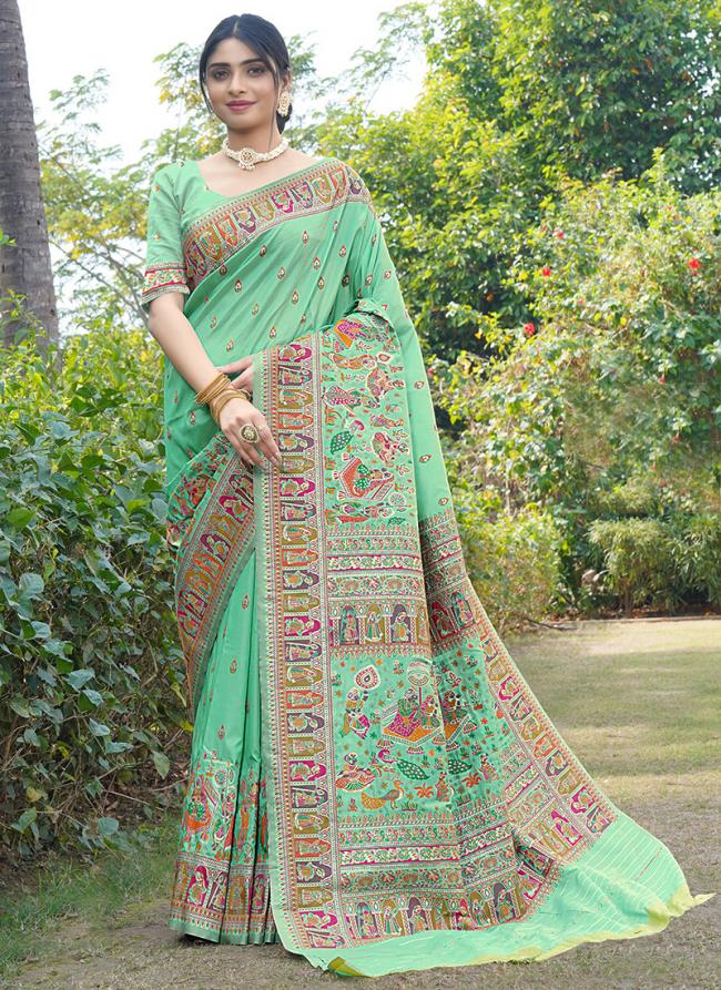 Soft Pure Silk Green Traditional Wear Weaving Saree